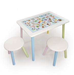 Детский комплект стол и два табурета круглых с накладкой Алфавит (Белый, Белый, Цветной) в Муравленко - muravlenko.mebel-74.com | фото