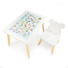 Комплект детской мебели стол и стул Мишутка с накладкой Алфавит (Белый/Белый/Береза) в Муравленко - muravlenko.mebel-74.com | фото