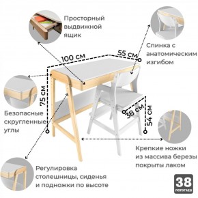 Комплект растущий стол и стул 38 попугаев «Вуди» (Белый, Без покрытия) в Муравленко - muravlenko.mebel-74.com | фото
