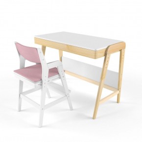 Комплект растущий стол и стул с чехлом 38 попугаев «Вуди» (Белый, Белый, Розовый) в Муравленко - muravlenko.mebel-74.com | фото