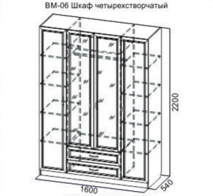 Шкаф четырехстворчатый Вега ВМ-06 в Муравленко - muravlenko.mebel-74.com | фото