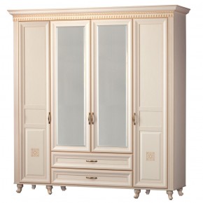 Шкаф для одежды 4-дверный с зеркалом №493 Марлен кремовый белый в Муравленко - muravlenko.mebel-74.com | фото