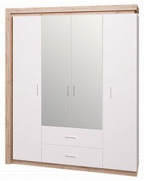 Шкаф для одежды с ящиками 4-х створчатый с зеркалом Люмен 16 в Муравленко - muravlenko.mebel-74.com | фото