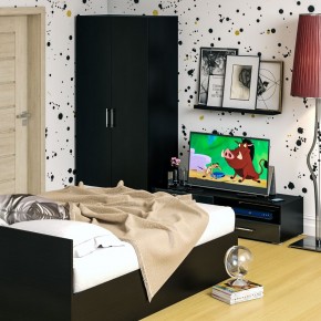 Спальня Стандарт 3-1600, цвет венге/фасады ТВ тумбы МДФ чёрный глянец, сп.м. 1600х2000 мм., без матраса, основание есть в Муравленко - muravlenko.mebel-74.com | фото